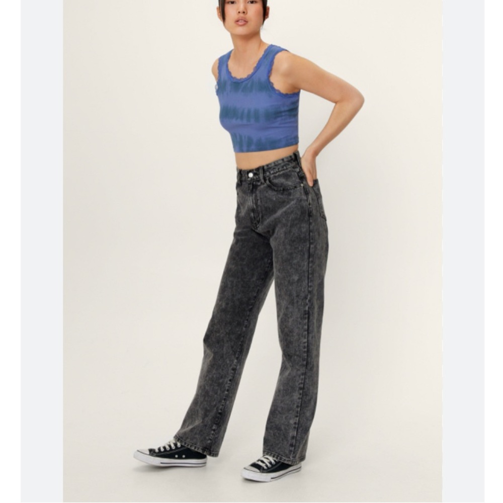 Acid Wash Black High Waisted Baggy Straight Leg Jeans Size Small